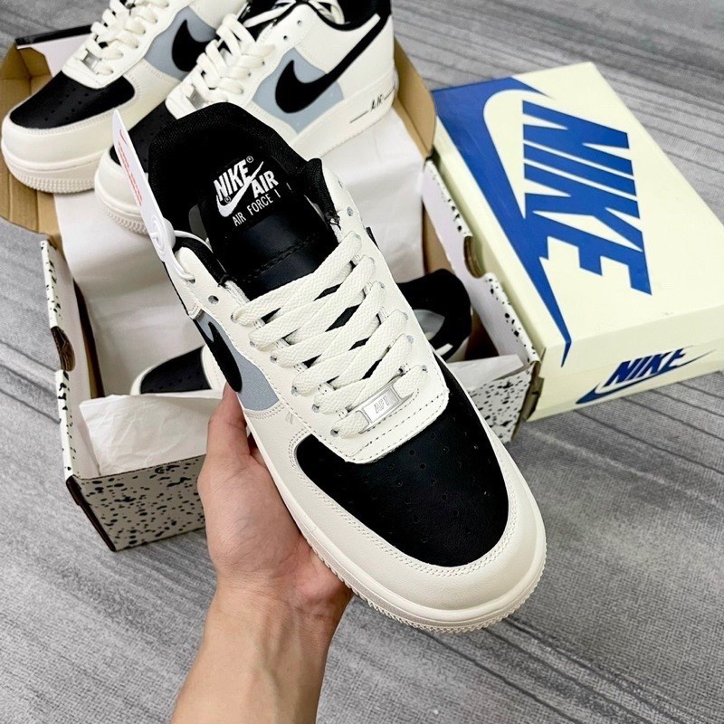 Giày thể thao Air Force 1 Low CREAM MŨI ĐEN, giày AF1 vạch nâu,Trắng kem xanh mũi đen năng động, bền đẹp