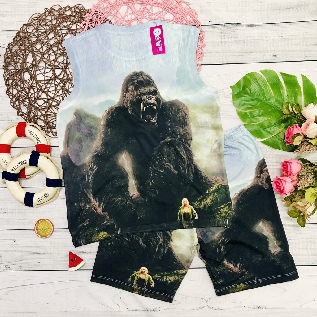 Bộ sát nách Godzilla KingKong bé trai 10kg đến 60kg, đồ bộ ba lỗ thun lạnh mềm mịn, size đại