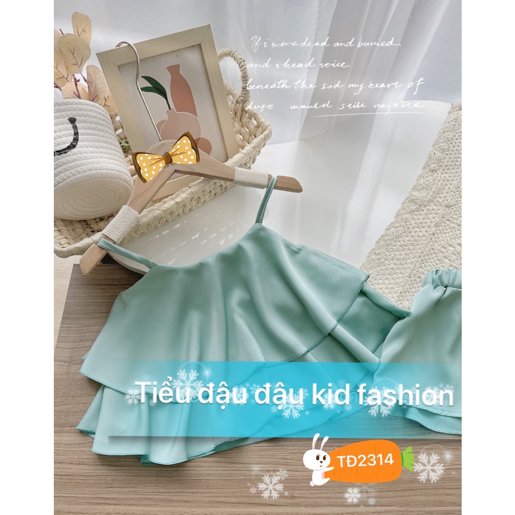 Váy 2 dây bánh bèo sexy thoáng mát cho bé, chất liệu vải lụa mango mặc nhẹ đủ size cho bé từ 10-24kg