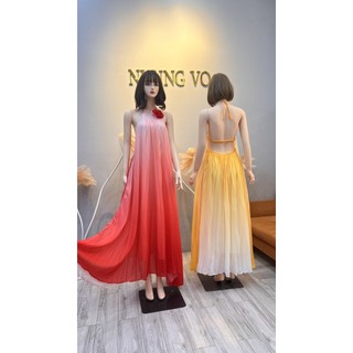 maxi suông dập li hở lưng