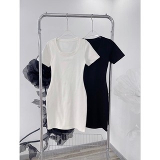 Váy body dáng ngắn trơn basic cổ U