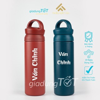 Bình nước giữ nhiệt khắc tên, bình nước cao cấp có quai xách gia dụng tốt 500ml inox 304, tặng kèm túi