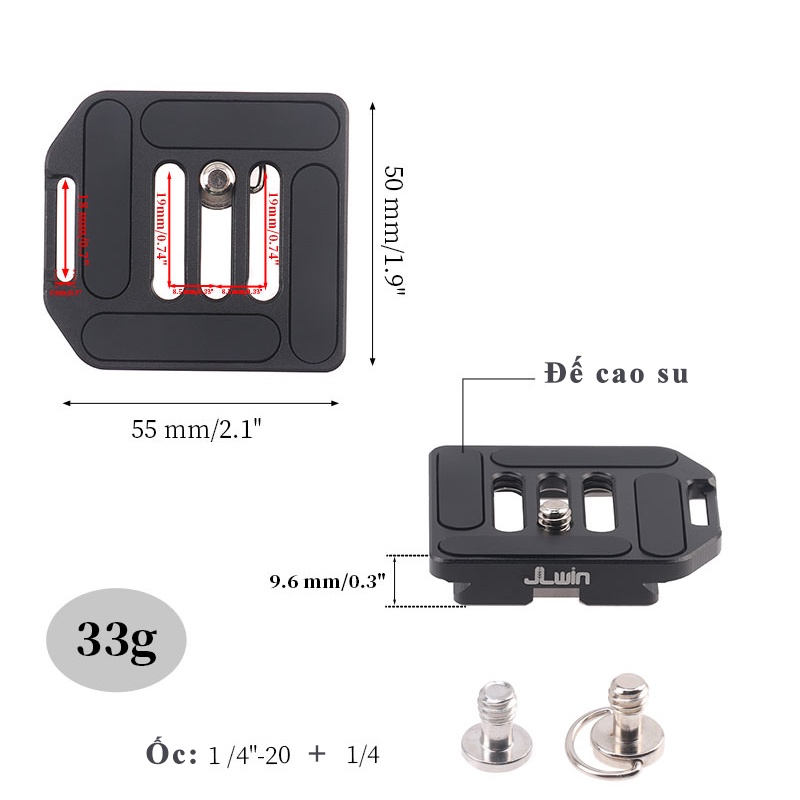 Đế tháo lắp nhanh cho chân máy ảnh Quick Release Plate tripod gimbal, gắn bên hông máy ảnh - chính hãng JLWin