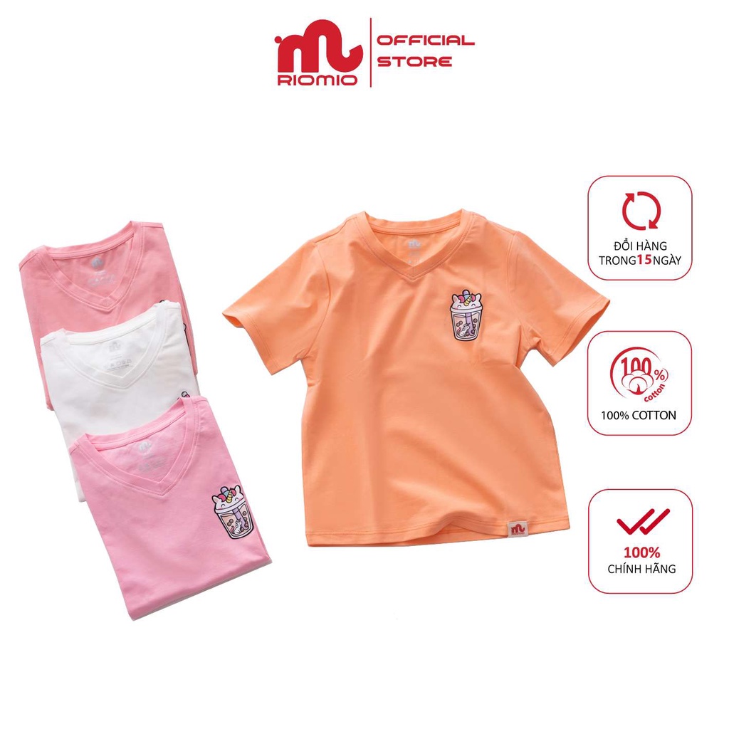 Áo thun cotton bé gái cổ tim Riomio size 2-12 tuổi (13-50kg) mềm mát co giãn 4c đi chơi dã ngoại - RA568