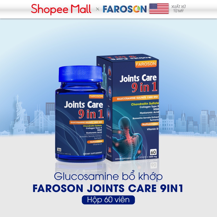 Viên uống Glucosamine xương khớp Faroson Joints Care 9 in 1 hộp 60 viên