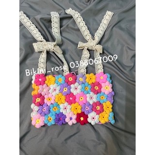 Áo len móc hoa ghép nhiều màu