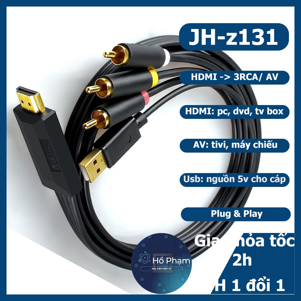 Cáp chuyển HDMI sang AV 1080p có nguồn và chip chuyển đổi - hdmi to av Jinghua z131 - Hồ Phạm