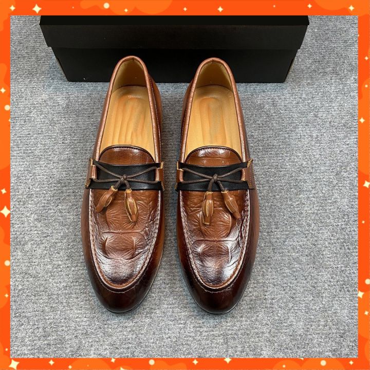 Giày Tây Lười Nam Da Bò Vân Cá Sấu Cao Cấp Kiểu Dáng Công Sở Khâu Đế Phong Cách Sang Trọng, Lịch Lãm LV02