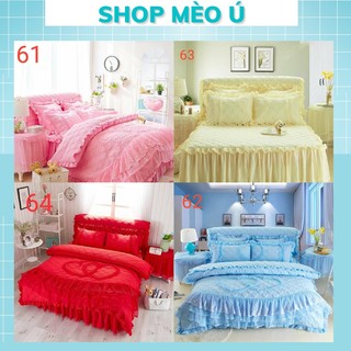 Bộ Chăn Ga Gối 4 món Cotton bèo phủ tiểu thư hàn quốc , Ga Cưới Phong Cách Công Chúa