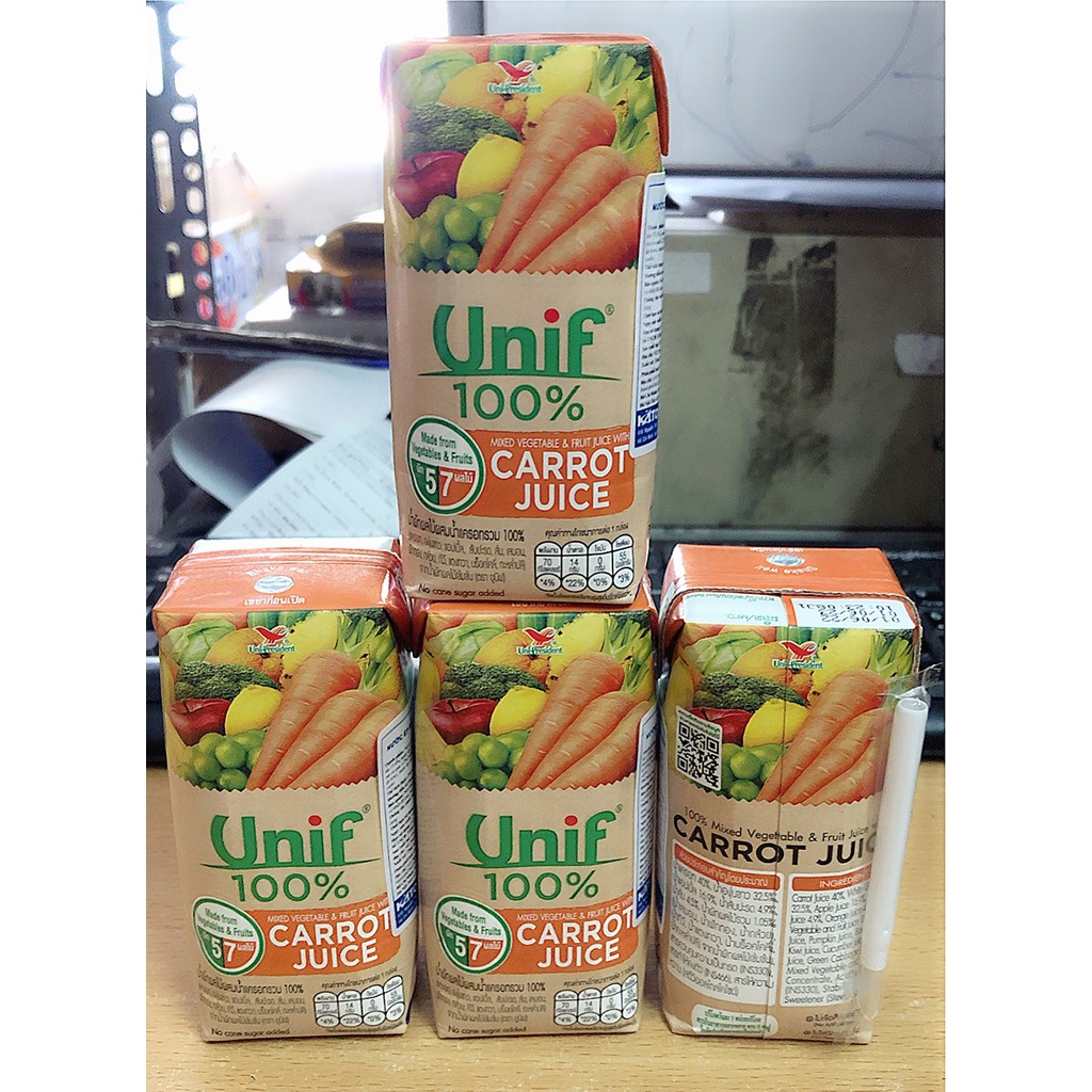 Nước ép rau củ quả cà rốt Unif 200ml của Thái Lan - Date 06/05/2024