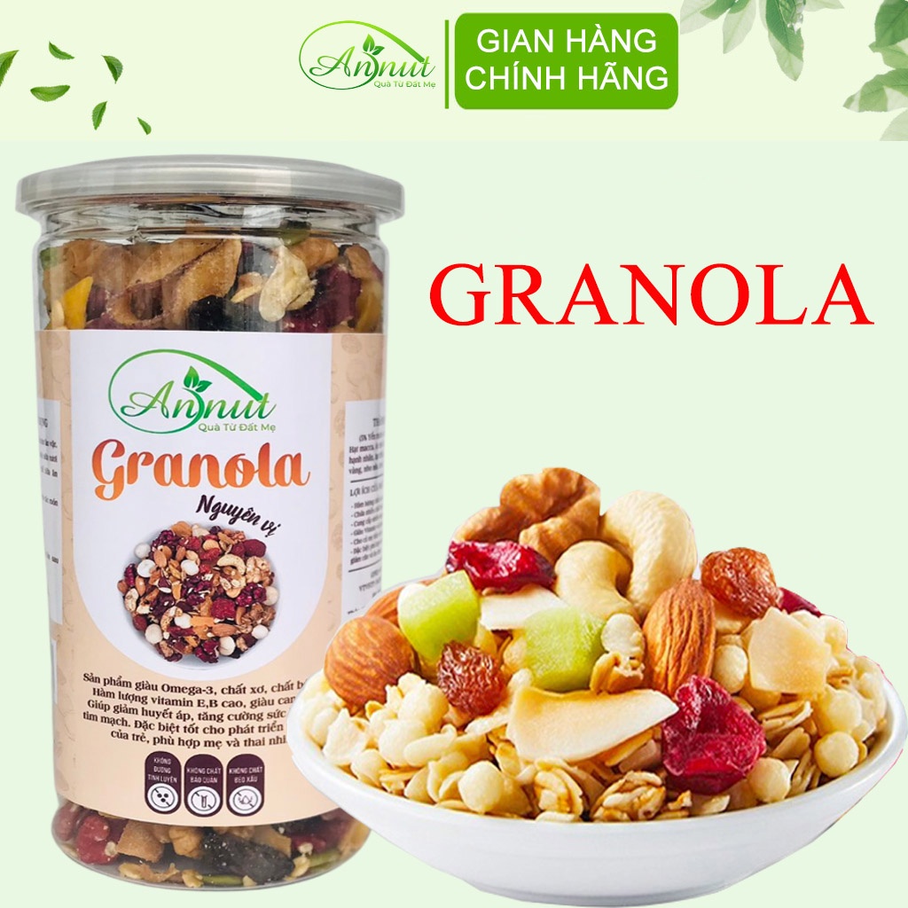 Granola siêu hạt  cho người ăn kiêng giả.m cân 500g, đồ ăn vặt healthy, thêm ngũ cốc, hoa quả sấy, ăn sáng dinh dưỡng