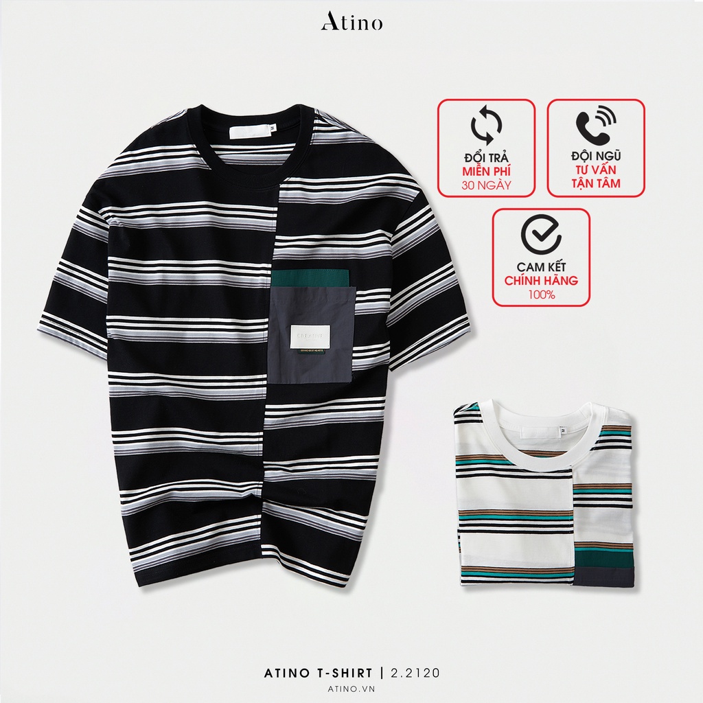 Áo Thun Ngắn Tay Nam Kẻ Sọc ATINO chất liệu 100% Cotton thoáng mát form Regular - Áo Phông Cộc Tay AP2.2120