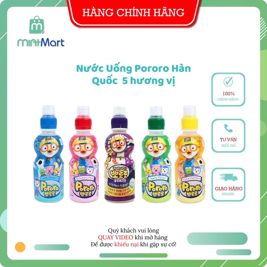 Nước Uống Pororo Hàn Quốc 235ml 5 hương vị Chuối, Việt Quất, Dâu, Táo, Sữa