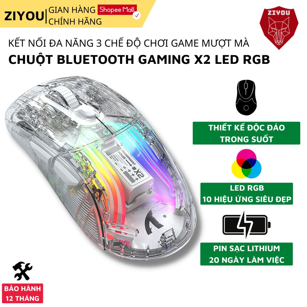 Chuột Máy Tính Không Dây Bluetooth Ziyou X2 VIP Mouse Pro LED RGB cho Máy tính, Laptop PC