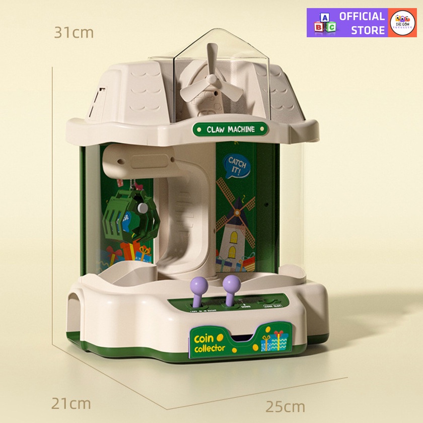 Máy Gắp Thú Bông Mini Cối Xoay Gió Dành Cho Bé Có Nhạc Và Đèn Kèm Xu Đếm Thời Gian, Có Sẵn Nhiều Thú Bông Cho Trẻ Em