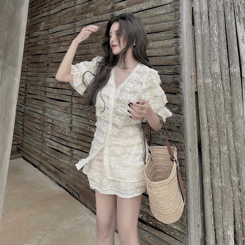 [S246]Set Ren Tầng MPB Hàng 2 Lớp Chân Váy Có Lót Quần Kèm Ảnh Thật Video