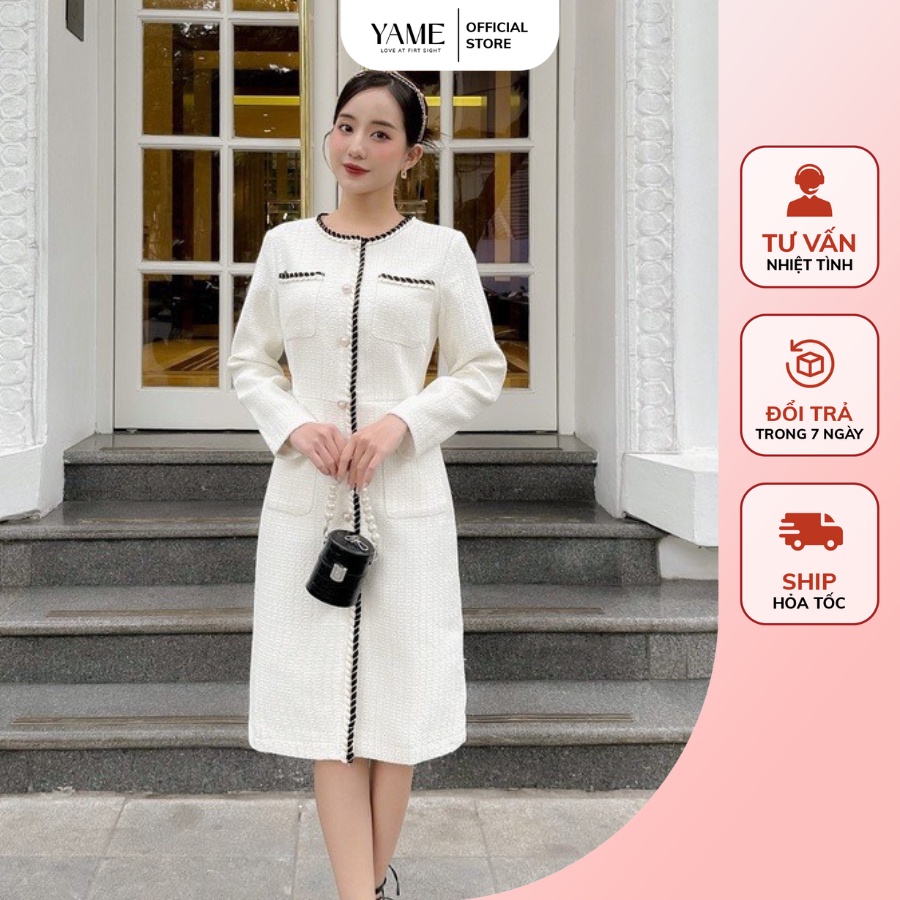 Váy dạ tweet dáng dài 2 lớp màu trắng, đen AV860 Anunu YAME