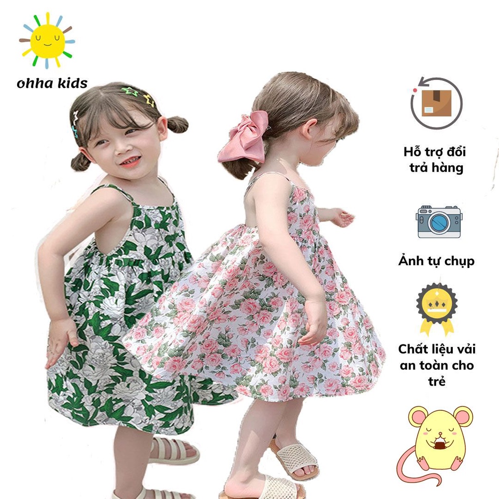 Váy bé gái, đầm bé gái 2 dây sát nách cho bé từ 3- 8 tuổi OHHA KIDS