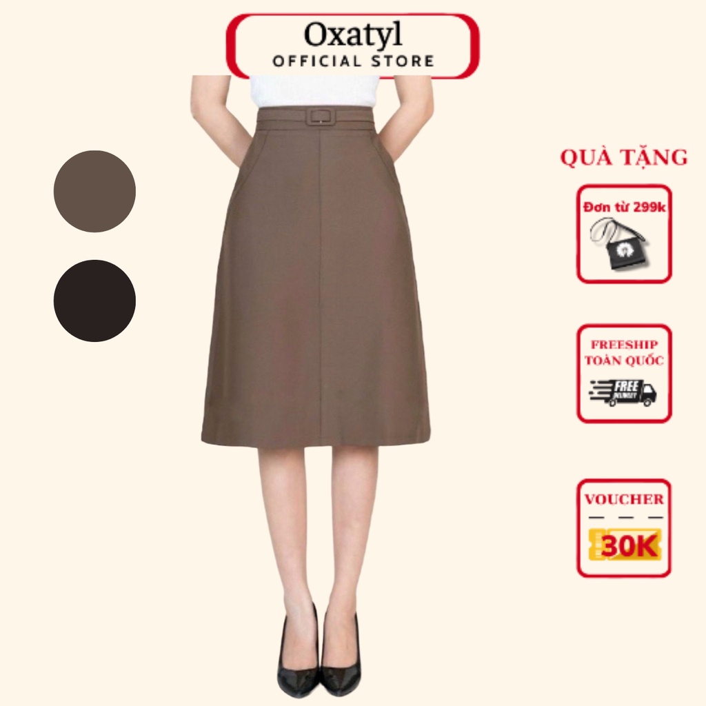 Chân váy A công sở Oxatyl M555 kèm đai vuông có túi 2 bên xu hướng thời trang 2023