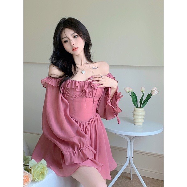 ĐẦM THIẾT KẾ BÈO TRỄ VAI TAY DÀI BỒNG CHO NỮ SIÊU XINH TH109