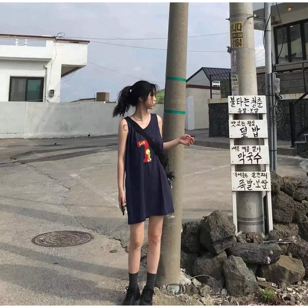 Áo Thun Tank Top nữ form rộng Tweety form rộng dáng dài khoét nách mặc mùa hè đi chơi, đi biển thời trang ulzzang