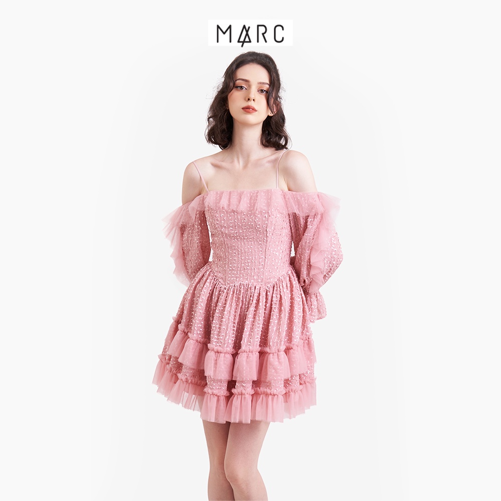 Đầm nữ MARC FASHION ren mini 2 dây phối tay dài FALH020523