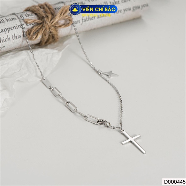 Dây chuyền bạc nữ thánh giá ngôi sao chất liệu bạc Ý 925 thời trang phụ kiện trang sức Viễn Chí Bảo D000445