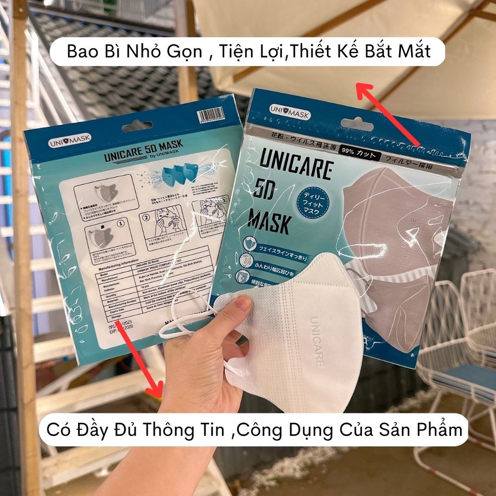 Khẩu trang y tế 5D Unicare quai thun khẩu trang y tế kháng khuẩn dày 3 lớp vải