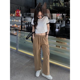 [RÁCH STORE] Áo thun crop trơn viền sọc