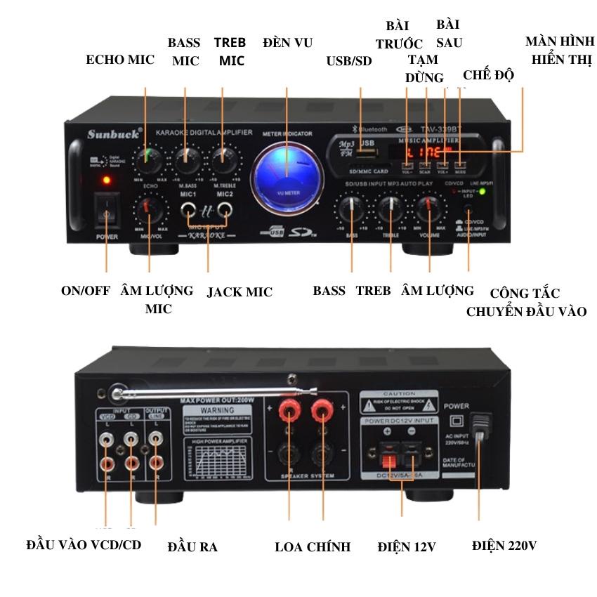 Amly bluetooth , amply karaoke bluetooth Sunbuck 339bt, đánh nhạc cực hay dùng điện 12v hoặc 220v.BẢO HÀNH UY TÍN