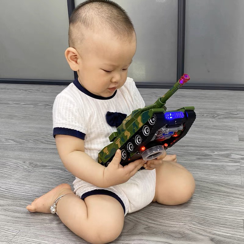 Đồ chơi trẻ em xe tăng biến hình Robot tự động có đèn led và nhạc nền cho bé