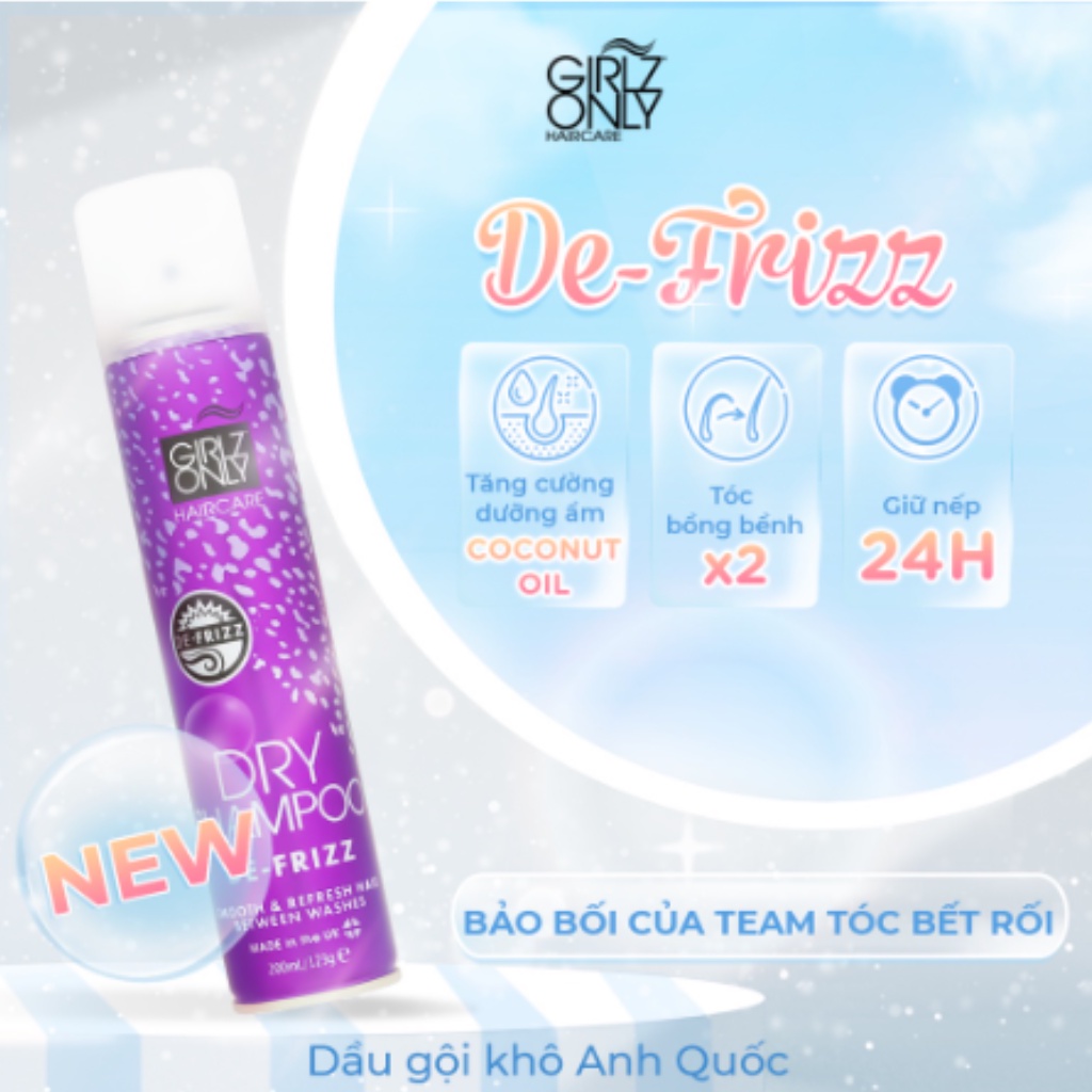 Dầu Gội Khô Girlz Only Party Nights / Dawn 'Til Dusk / Dazzling Volume / No Residue Nude 100ml / 200ml