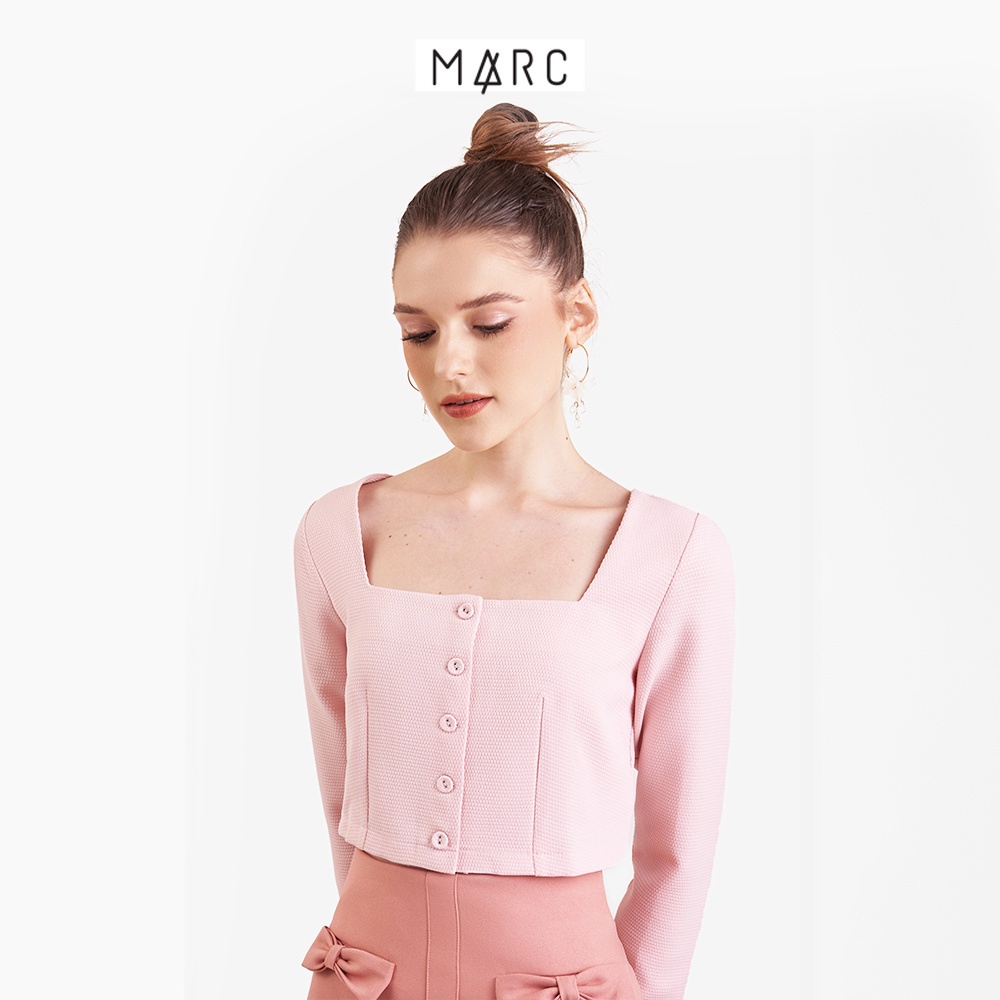 Áo kiểu croptop nữ MARC FASHION cổ vuông tay dài cài nút FANH023423