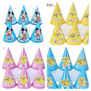 Set 6 Nón, Mũ Chóp Đội Đầu Sinh Nhật Bé Trai Bé Gái Theo Chủ Đề