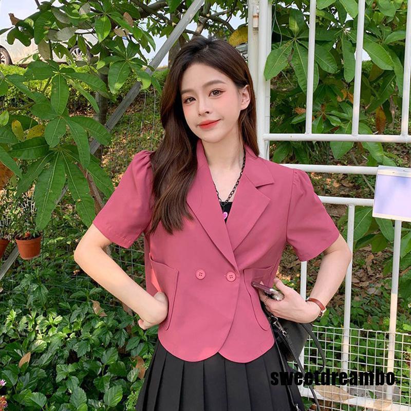 Áo Khoác Blazer Dáng Ngắn Cài Khuy Kiểu Pháp Thời Trang Xuân Hè 2023 Cho Bạn Gái