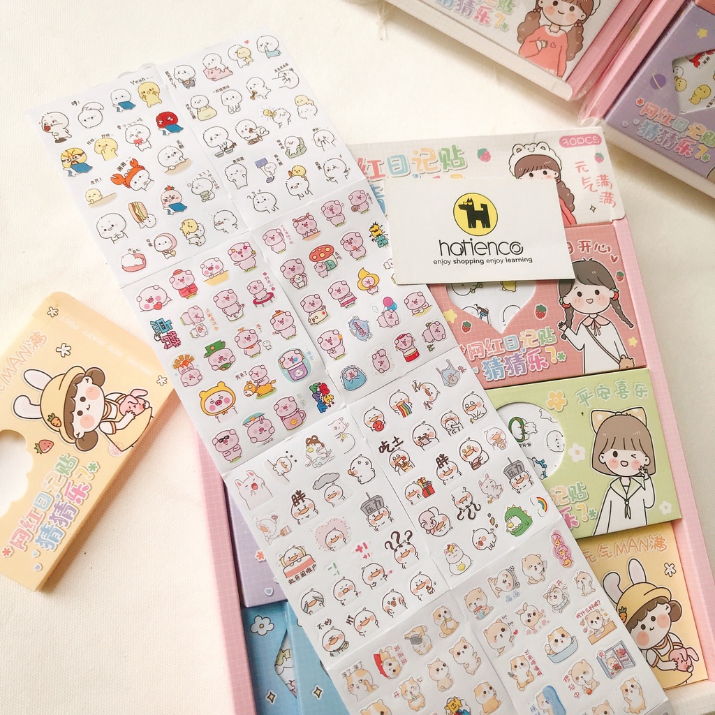 Hộp 12 tấm sticker cute, hình dán dễ thương