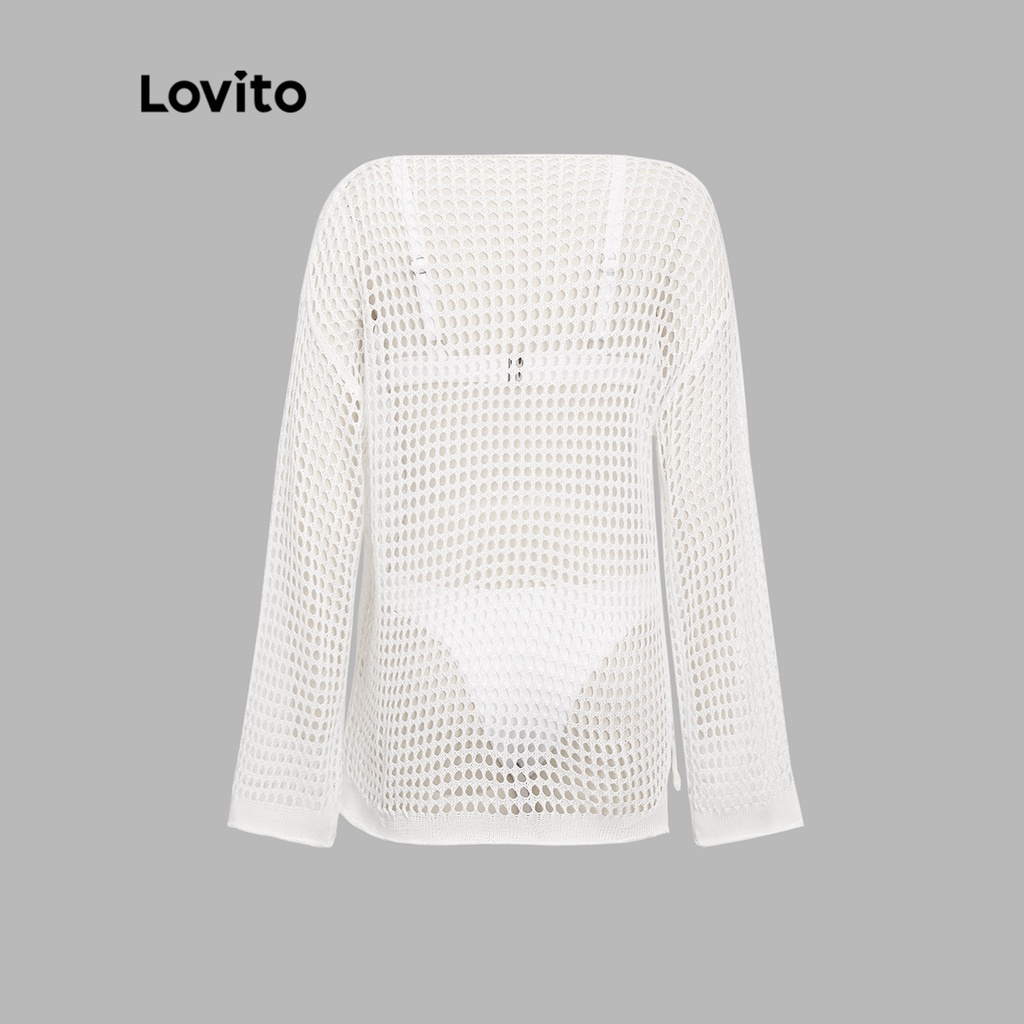 Lovito Áo Trễ Vai Tay Dài Màu Trơn Phong Cách Boho Dễ Phối Đồ L38AD038