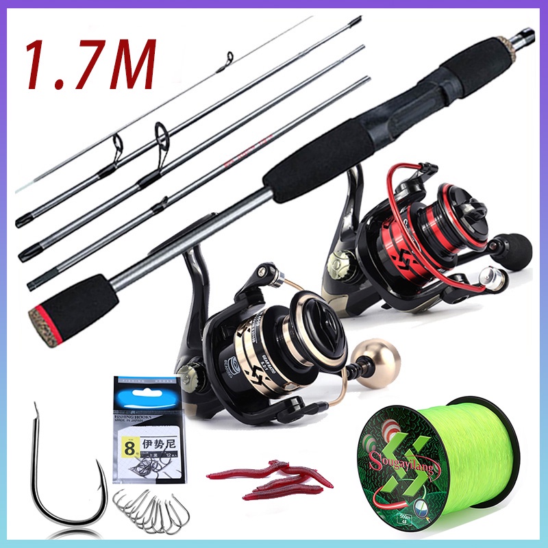 Bộ cần câu cá cần câu lure 170cm + máy câu cá kim loại + 500M Dây câu siêu bền + lưỡi câu cá lóc