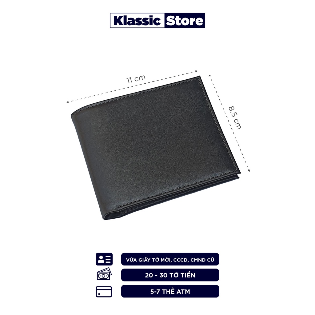 Ví Nam Da Bò Thật Nhỏ Gọn Dáng Ngang - Mini Classic - Có Khóa Kéo