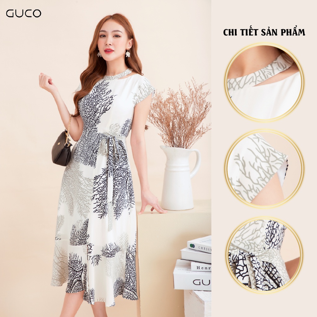 Đầm Xòe Cổ Cách Điệu Thắt Dây Nơ 3626 Guco