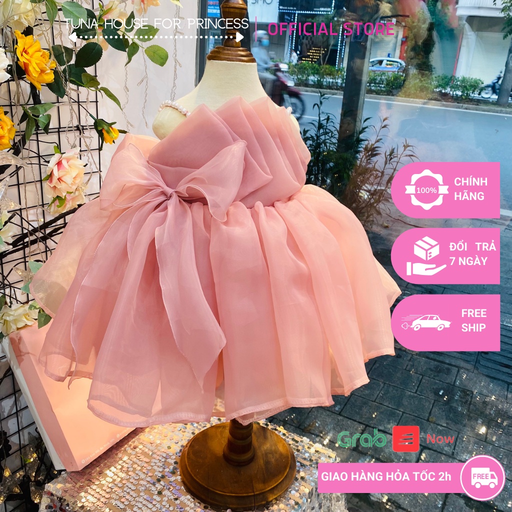 Váy đầm xoè công chúa thiết kế cho bé gái xếp lớp ngực 2 dây hồng cute - Tuna House For Princess