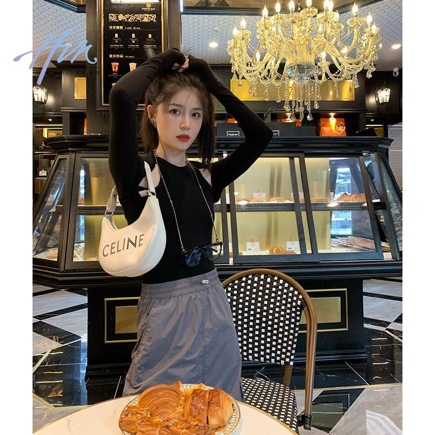 Áo Dệt Kim Ngắn Tay Màu Đen Gợi Cảm Thời Trang Mùa Hè 2022 Cho Nữ