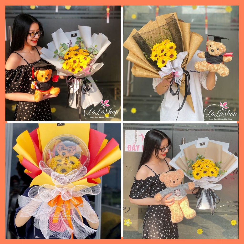 Bó hoa sáp kèm gấu bông tặng lễ tốt nghiệp, valentine, 8/3 cho bạn gái, người yêu
