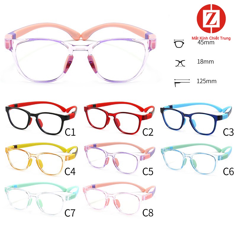 Kính Thời Trang chống ánh sáng xanh bảo vệ đôi mắt bé yêu, có thể thay tròng cận, gọng Silicone cao cấp mã H8812
