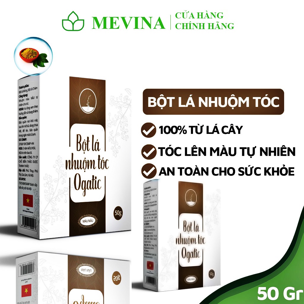 Thuốc Nhuộm Tóc Phủ Bạc Thảo Dược Ogatic, Bột Lá Nhuộm Tóc Từ Thiên Nhiên Lá Móng Lá Chàm - Mevina Store