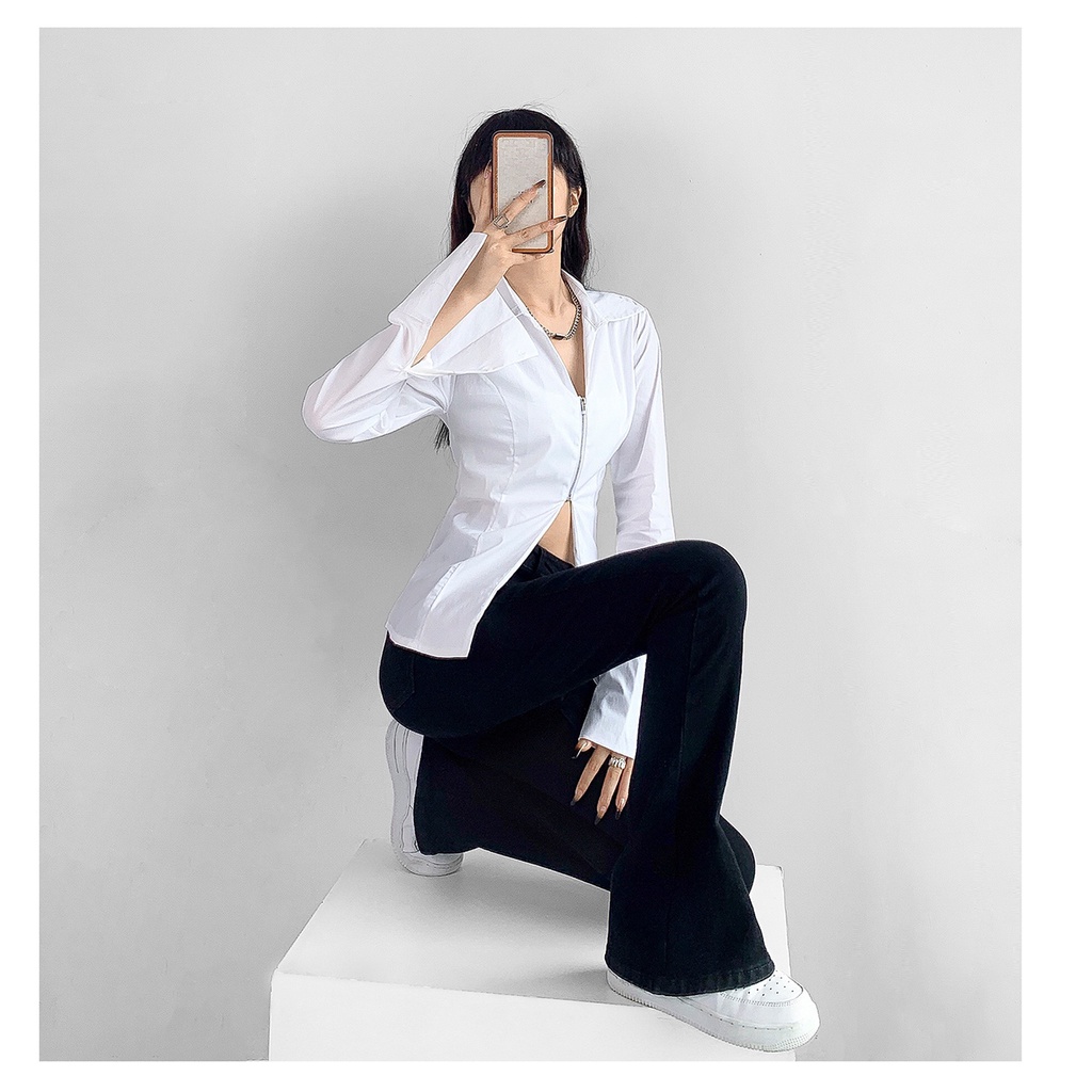 Áo sơ mi nữ thiết kế khóa kéo hot trend độc đáo chất vải cao cấp không nhăn VAVASA SM43