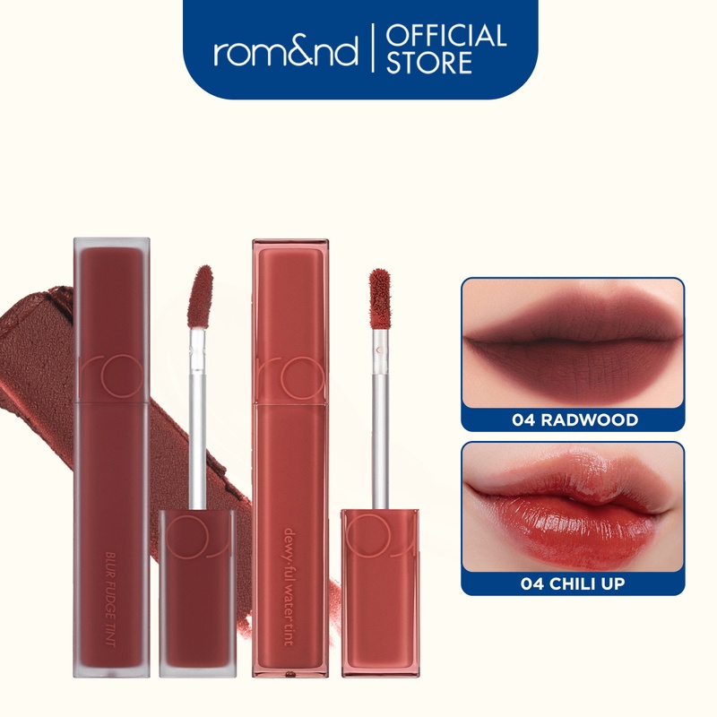 Combo Son kem siêu lì Romand Blur Fudge Tint 5g + Son tint bóng, siêu lì Romand Dewyful Water Tint 5g