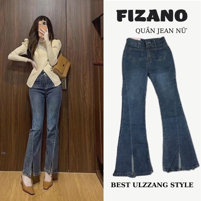 Quần jean nữ ống loe xẻ gấu form chuẩn tôn dáng chất jean đanh dày dặn cực xinh Fizano - code 306