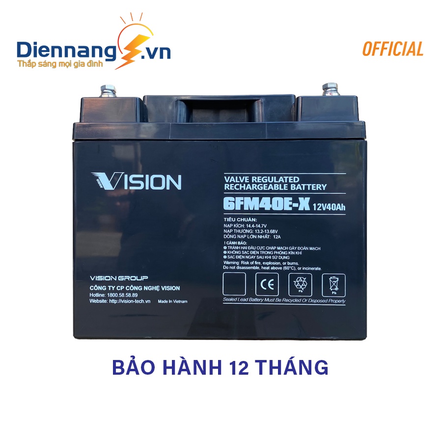 Ắc quy Vision 6FM40E-X, bình ắc quy 12V - 40Ah cho UPS, Inverter, xe đạp điện v.v..