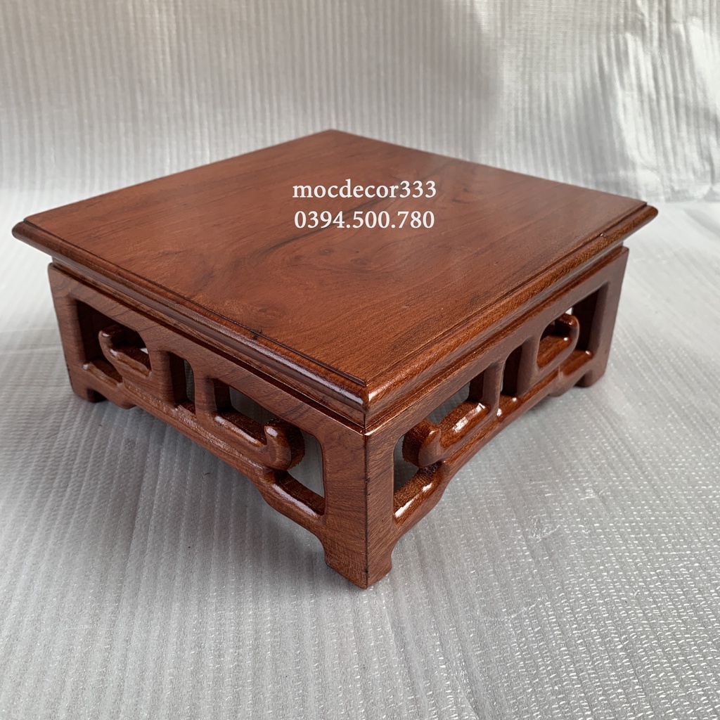 Đế gỗ vuông kê tượng cây cảnh trưng bày đồ trang trí gỗ Hương vuông 14-22cm cao 9cm